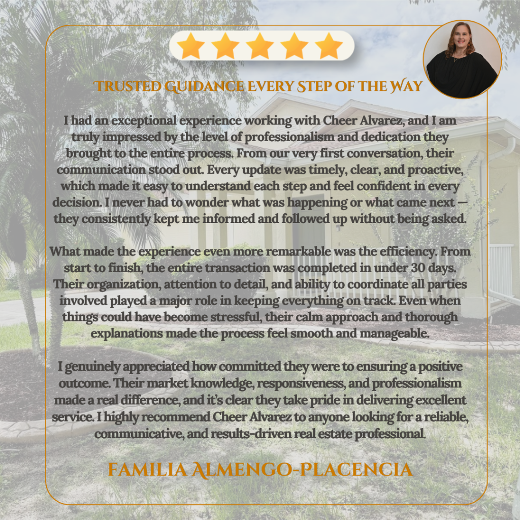 Testimonial for Realtor Cheer Alvarez in Sun City FL