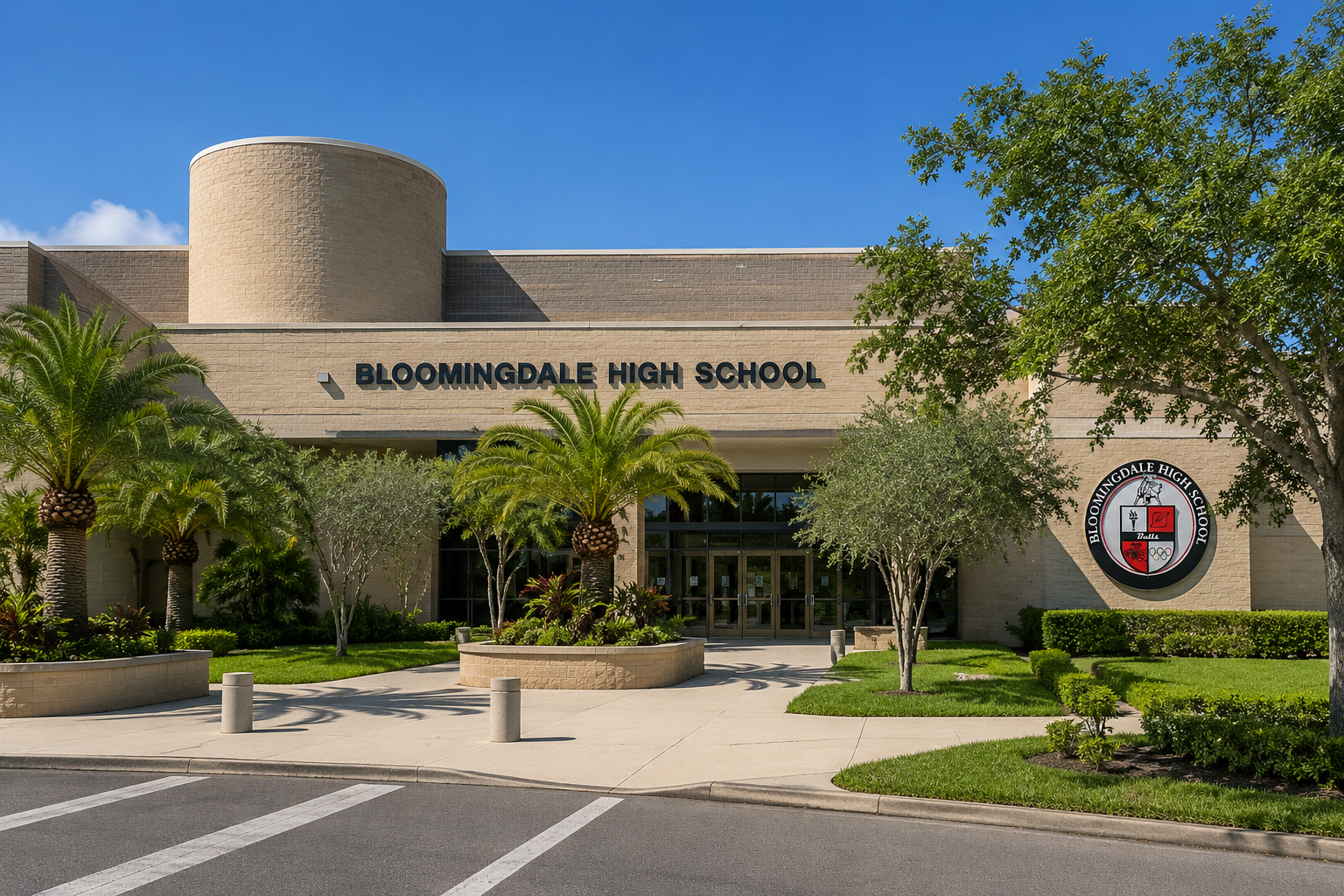 Bloomingdale High School public education facility, delivering helpful neighborhood details for military families on PCS move with Realtor Cheer Alvarez.