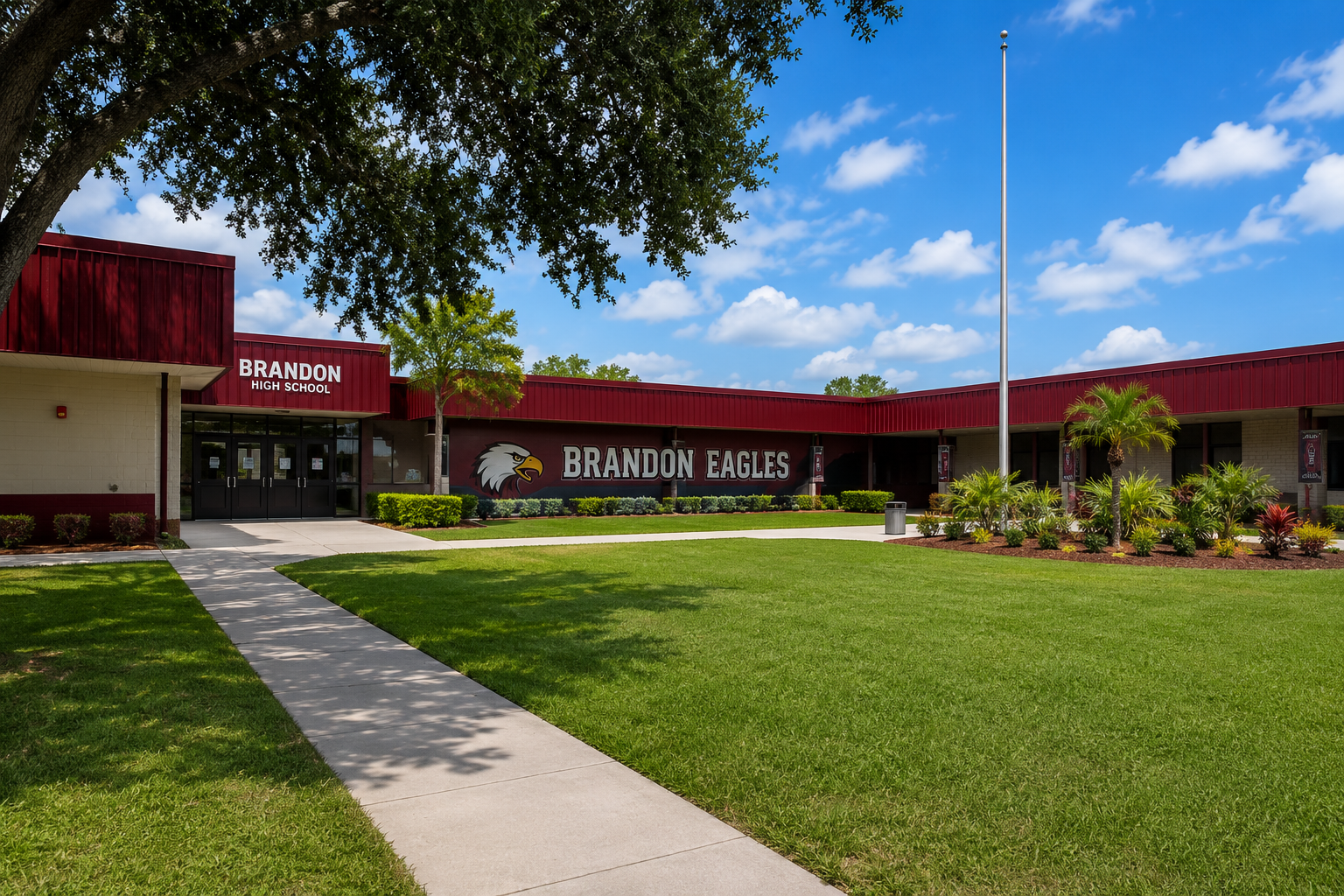 Brandon High School public school building, offering neighborhood profile information for families buying a home with Real Estate Advisor Cheer Alvarez.