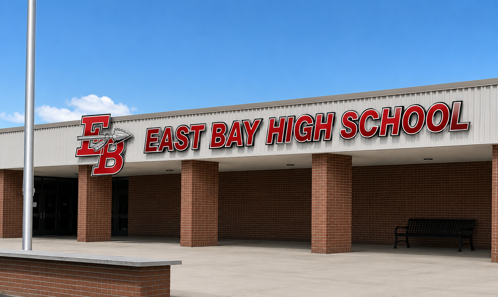 East Bay High School building facade, showcasing local public education facilities for families buying a home with Real Estate Advisor Cheer Alvarez.