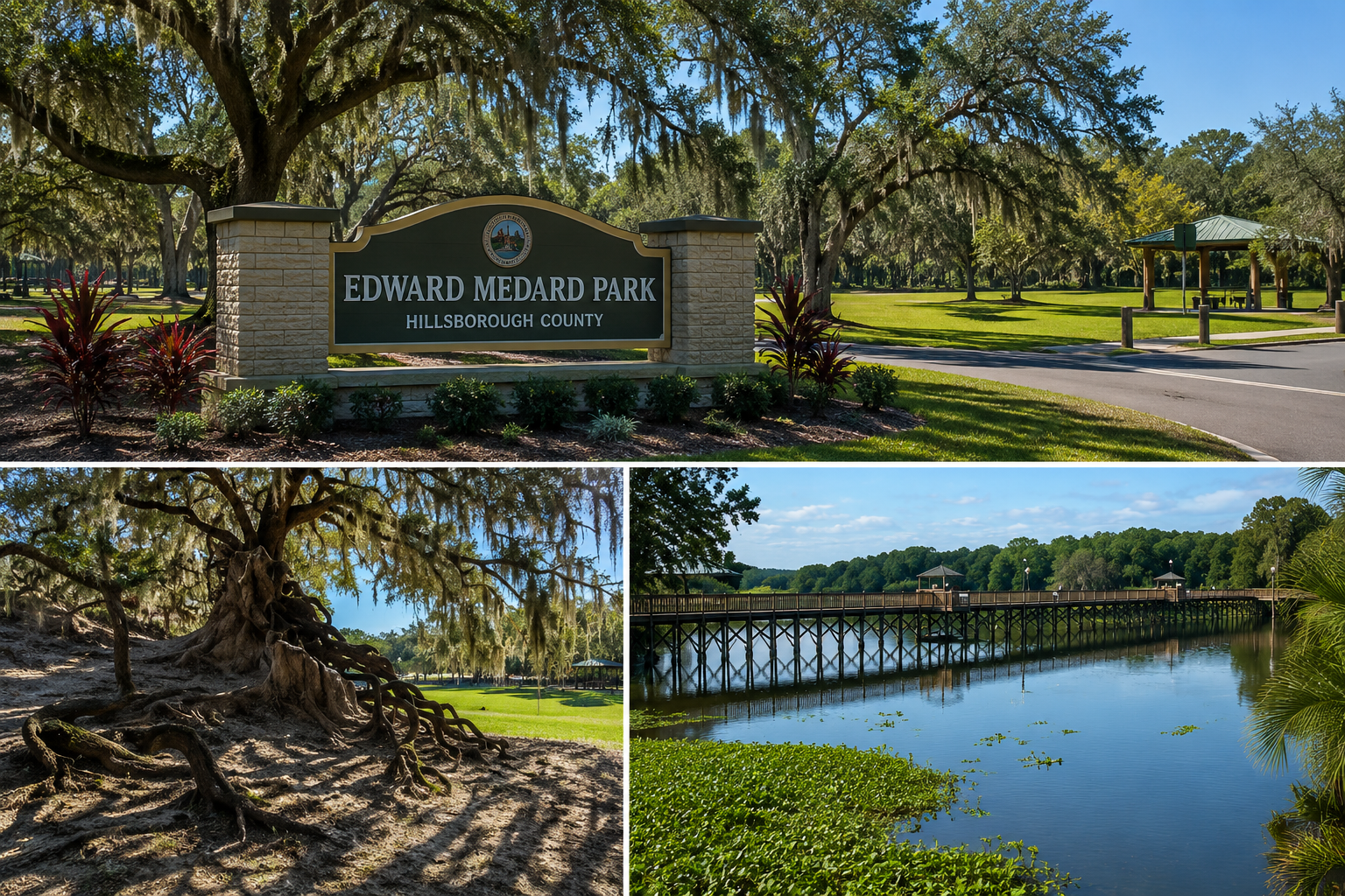 Edward Medard Conservation Park trails and boat ramps, showcasing local natural amenities for families moving to the area with Realtor Cheer Alvarez.
