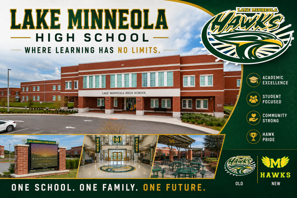 Living in Clermont Minneola and Groveland Florida public school profiles highlighting the Lake Minneola High School campus, by Cheer Alvarez.