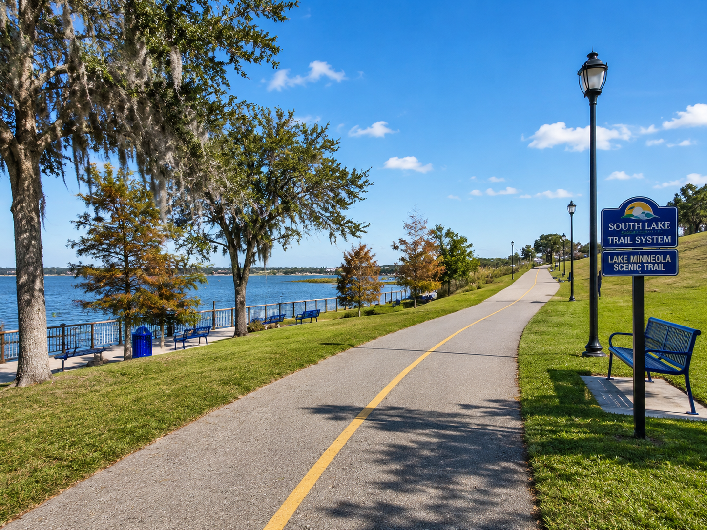Living in Clermont Minneola and Groveland Florida recreation highlights showcasing the South Lake Trail System path, presented by Cheer Alvarez.