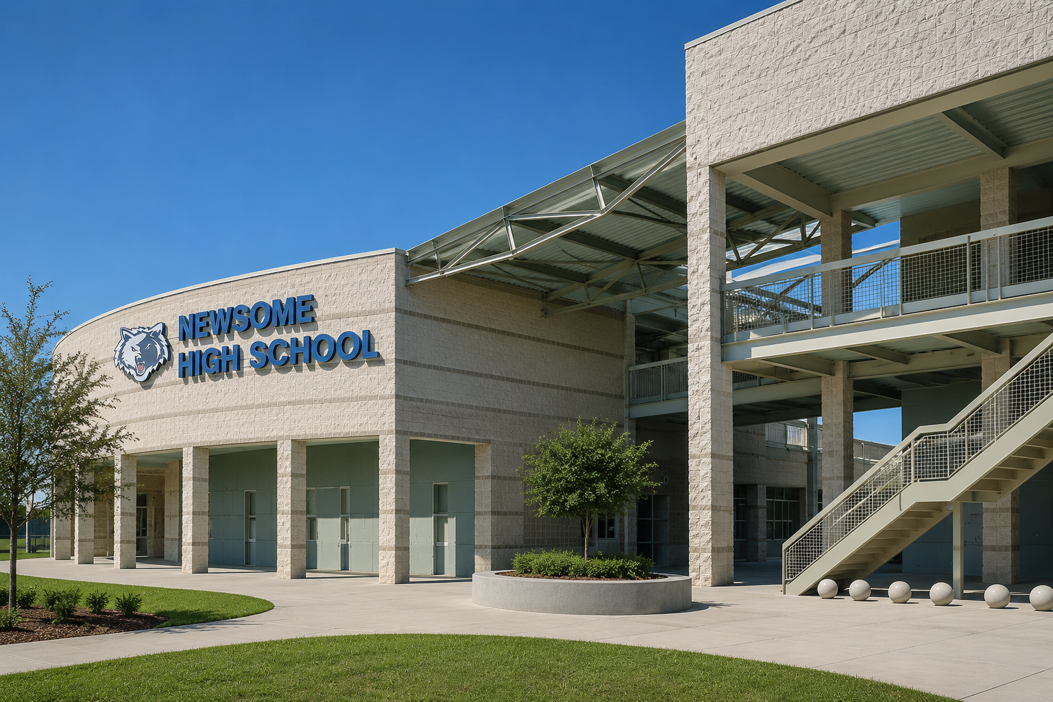 Newsome High School facility exterior, providing essential school district details for families navigating a relocation with Real Estate Advisor Cheer Alvarez.