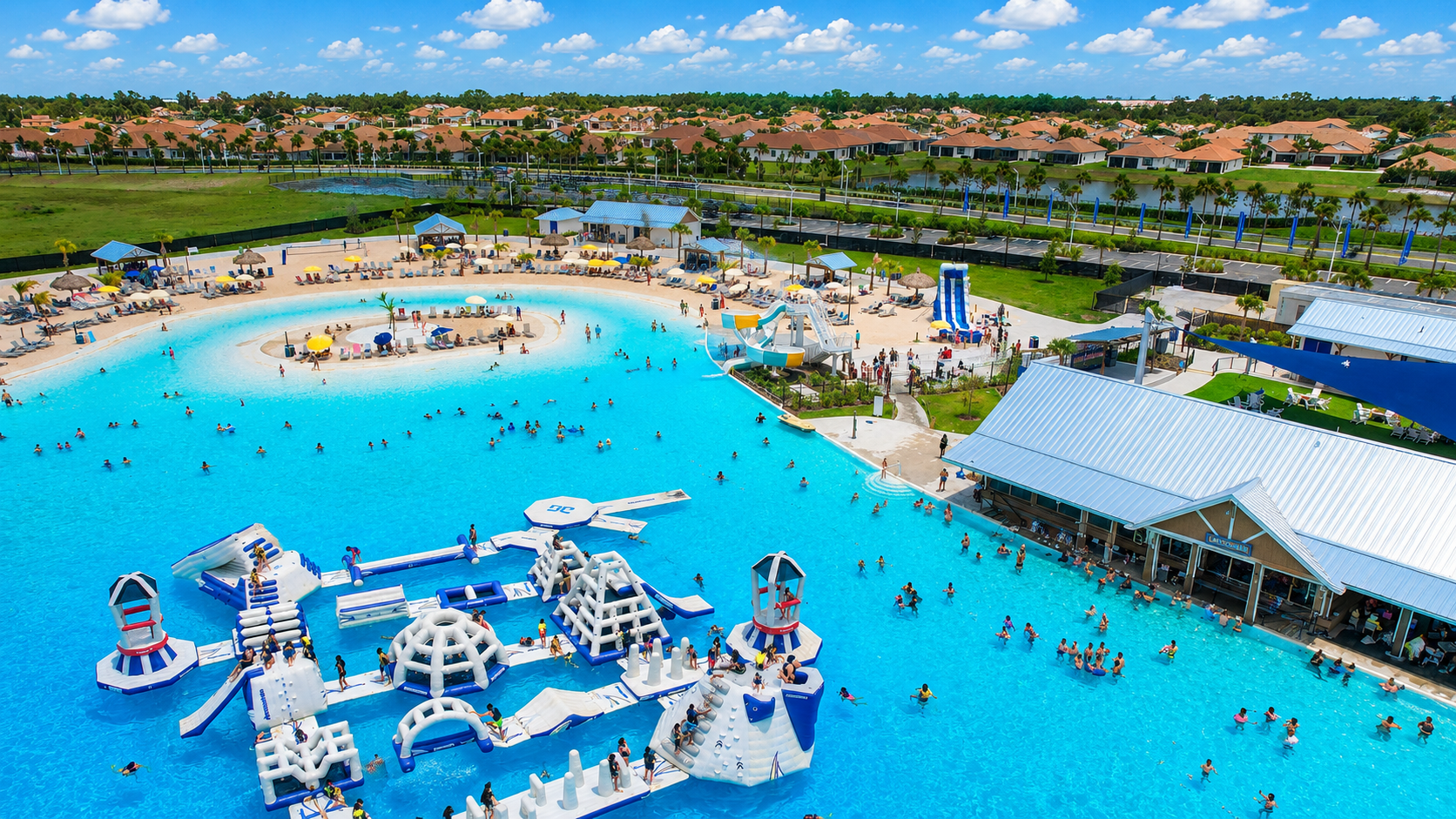 Southshore Bay Lagoon waterpark amenities in Wimauma Florida, showcasing crystal lagoon living for military families on PCS relocation to MacDill AFB with Realtor Cheer Alvarez.