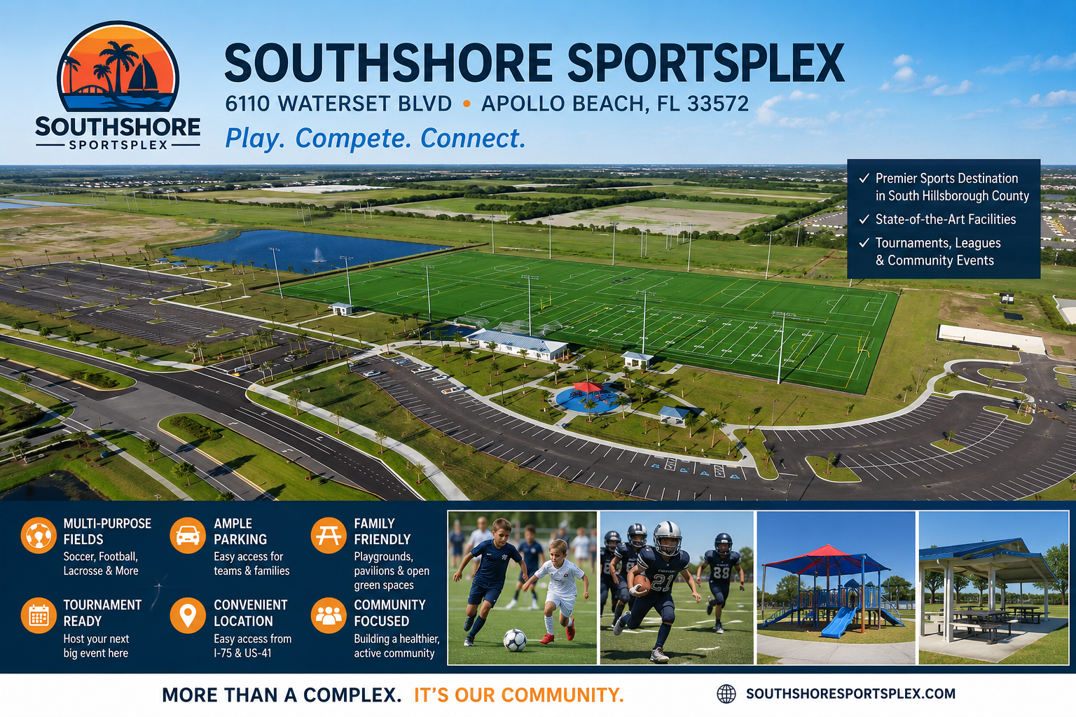 Living in Riverview Ruskin and Apollo Beach Florida recreation highlights showing the Southshore Sportsplex, by Cheer Alvarez.