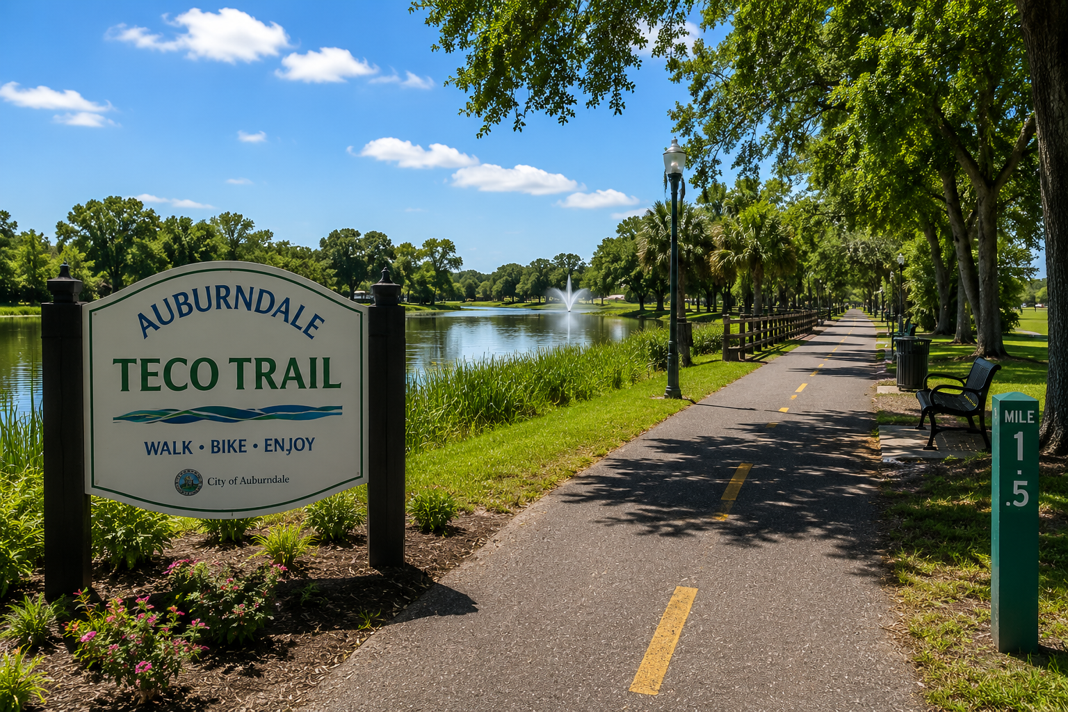 Relocating to Central Florida multi-use recreation trails showing the paved Auburndale TECO Trail system, presented by Cheer Alvarez.