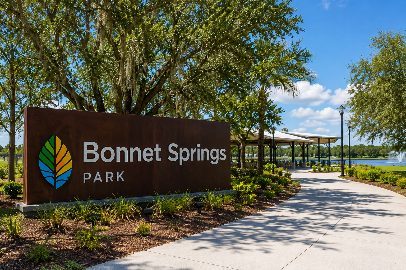 Living in Lakeland Florida urban botanical gardens and modern playground structures at Bonnet Springs Park, by Cheer Alvarez.