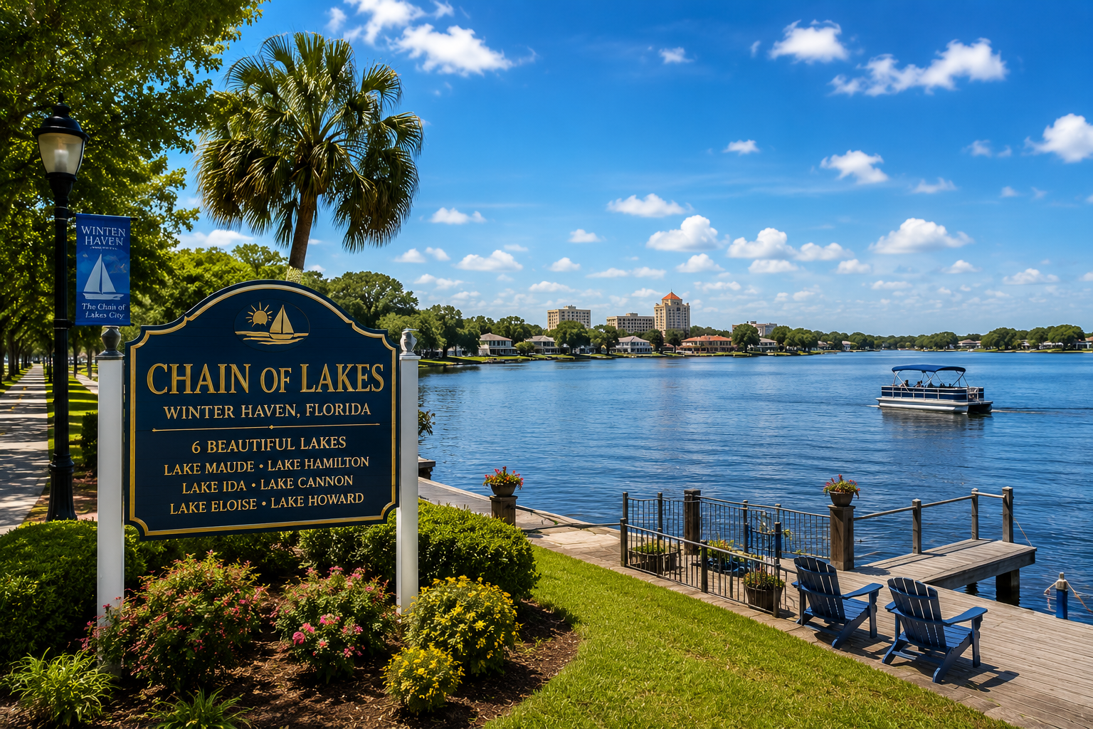 Winter Haven Florida premier waterfront real estate along the connected northern and southern Chain of Lakes, curated by Cheer Alvarez.
