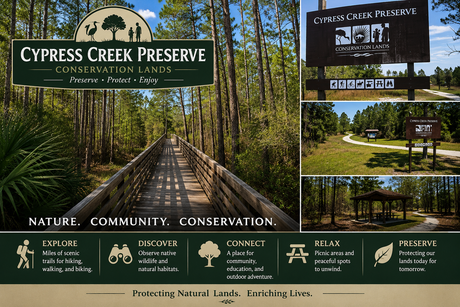 Wesley Chapel real estate surrounding natural features showing wilderness trails at Cypress Creek Preserve, curated by Cheer Alvarez.