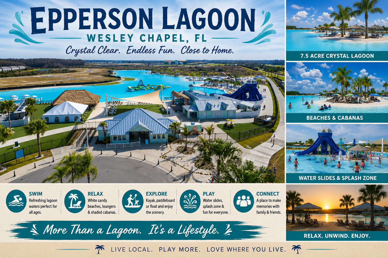 Moving to Wesley Chapel FL showcasing the massive crystal-clear waters of the Epperson multi-acre lagoon community, featured by Cheer Alvarez.