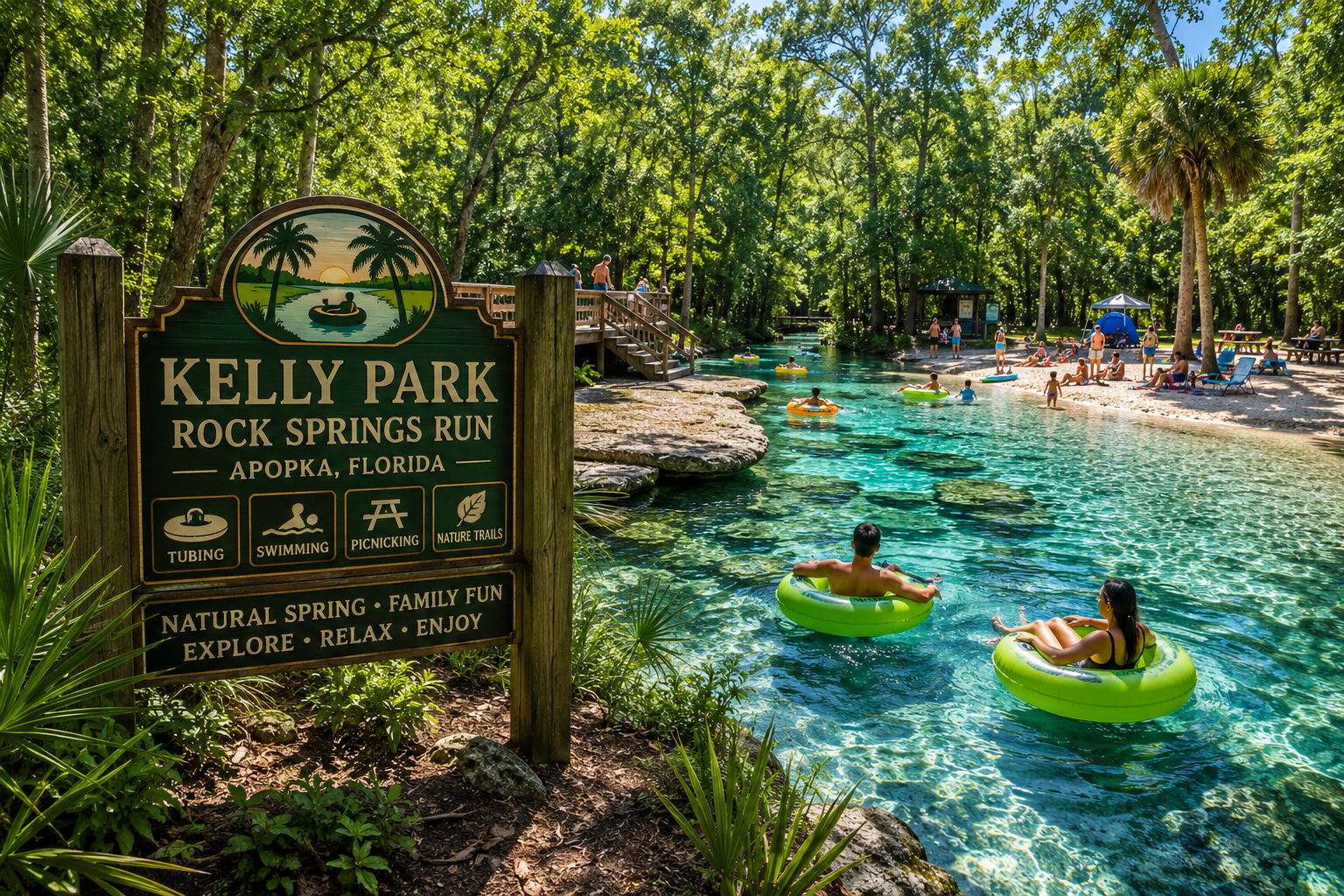 Apopka Florida outdoor recreation spots and natural tubing springs at Kelly Park Rock Springs Run, featured by Cheer Alvarez.