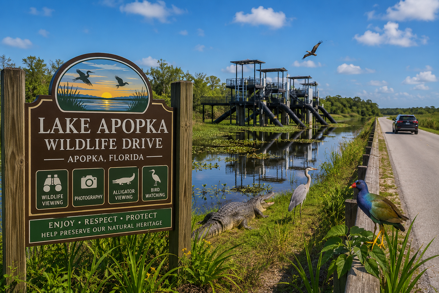 Apopka Florida eco tourism trails and wildlife viewing areas at the Lake Apopka Wildlife Drive, curated by Cheer Alvarez.