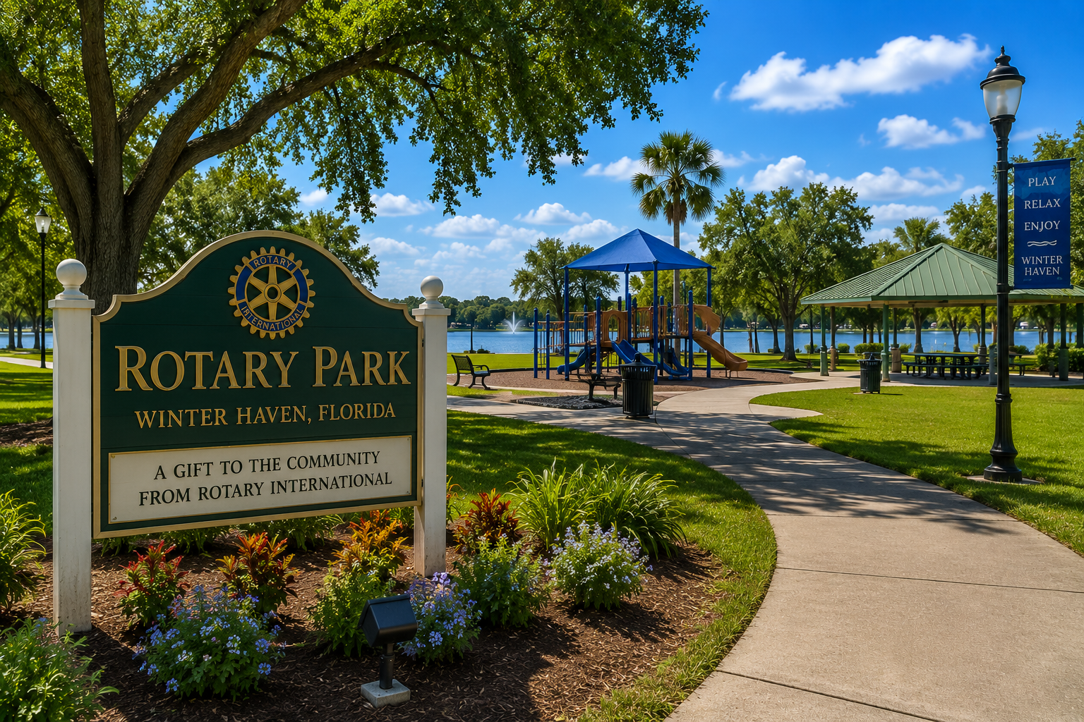 Winter Haven Florida public parks and family-friendly amenities featuring shaded playgrounds at Rotary Park, curated by Cheer Alvarez.